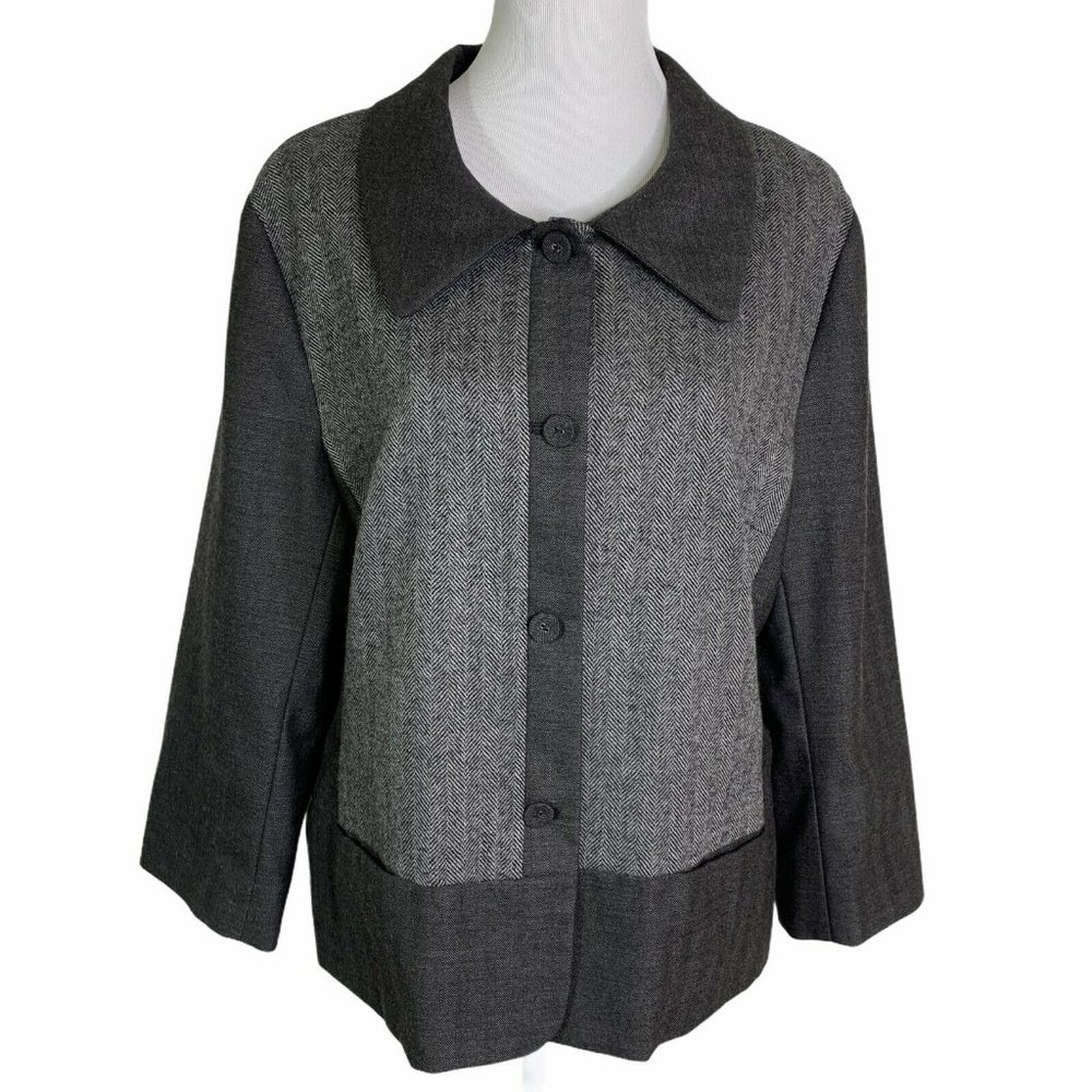 J. Jill Gray Herringbone Pockets Collared Jacket - image 1